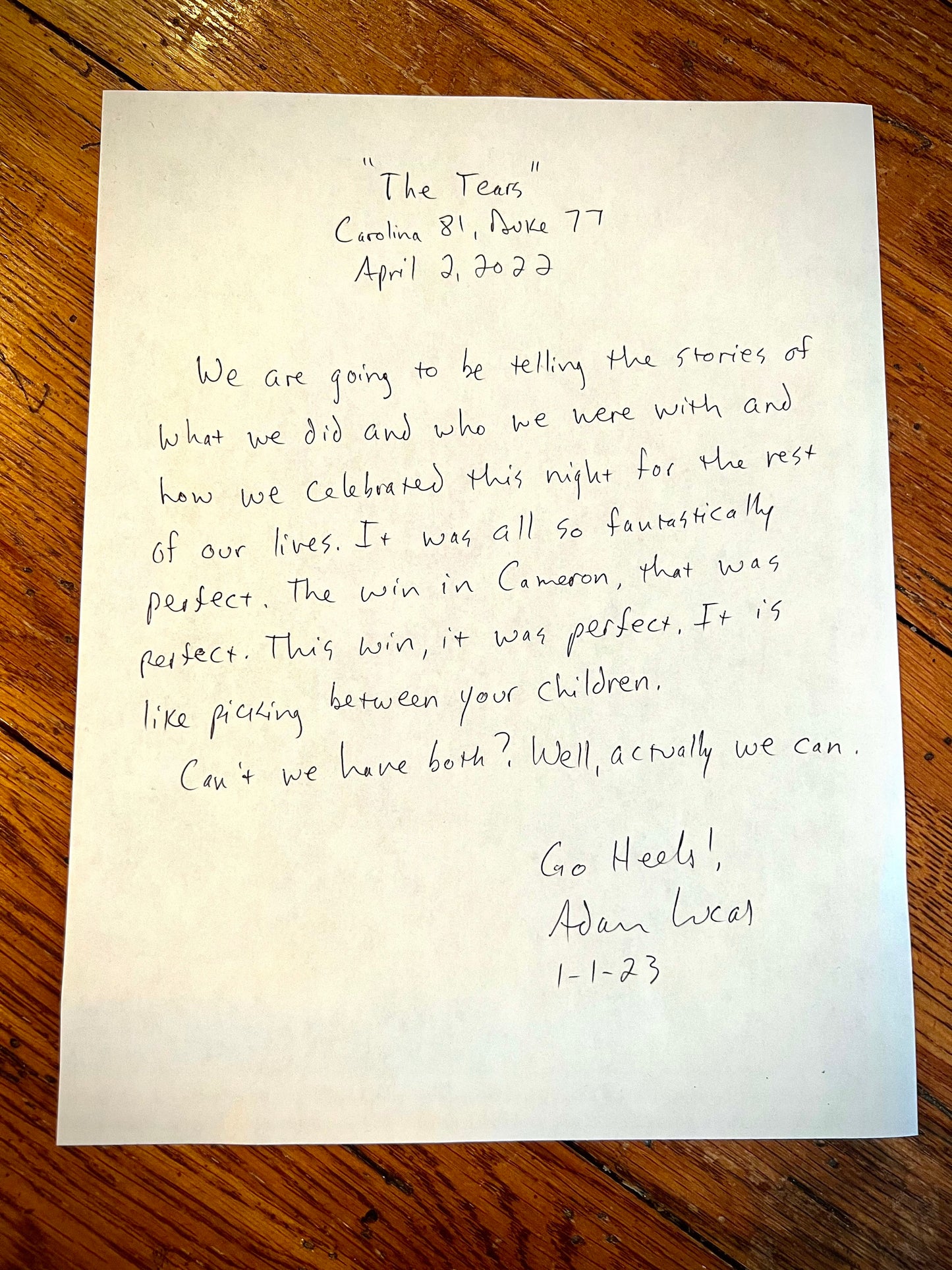 GoHeels Excerpt (handwritten & signed excerpt of your choice)